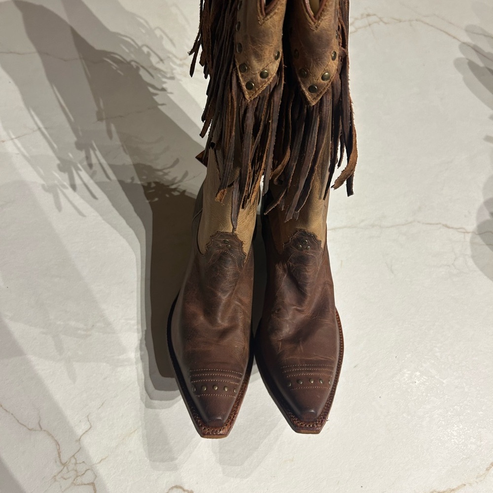 Tony Lama Two-Tone Fringe Heeled Boots - Picture 2 of 6